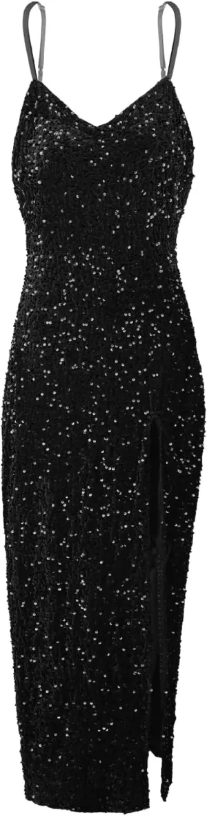 Women Cocktail Long Sequin Formal Evening Gowns Adjustable Spaghetti Strap Prom Dresses Sparkle Mermaid Night Outfits