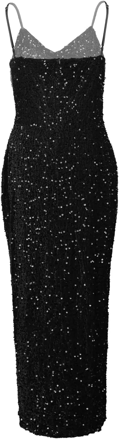 Women Cocktail Long Sequin Formal Evening Gowns Adjustable Spaghetti Strap Prom Dresses Sparkle Mermaid Night Outfits