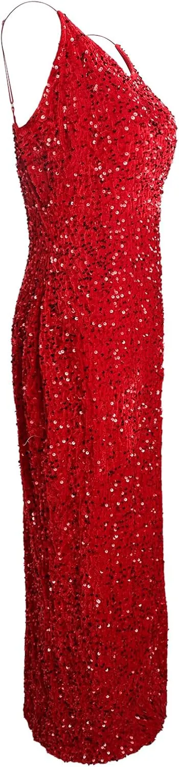 Women Cocktail Long Sequin Formal Evening Gowns Adjustable Spaghetti Strap Prom Dresses Sparkle Mermaid Night Outfits