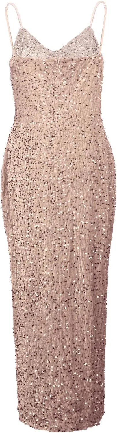 Women Cocktail Long Sequin Formal Evening Gowns Adjustable Spaghetti Strap Prom Dresses Sparkle Mermaid Night Outfits