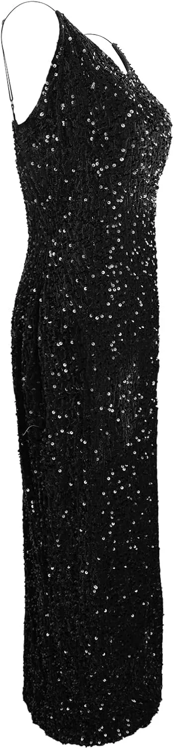 Women Cocktail Long Sequin Formal Evening Gowns Adjustable Spaghetti Strap Prom Dresses Sparkle Mermaid Night Outfits