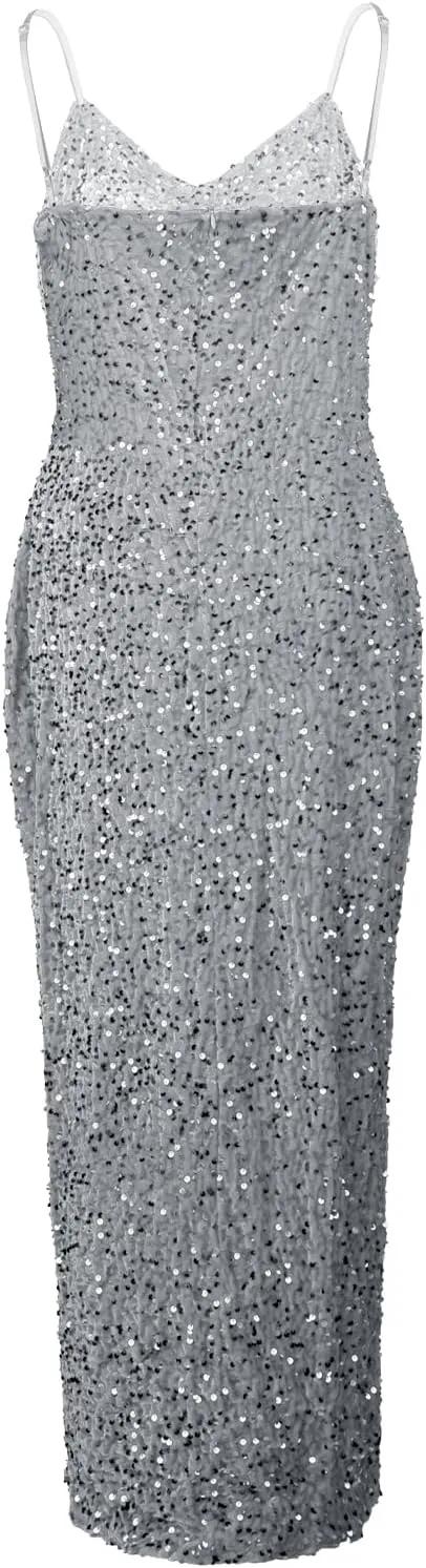 Women Cocktail Long Sequin Formal Evening Gowns Adjustable Spaghetti Strap Prom Dresses Sparkle Mermaid Night Outfits