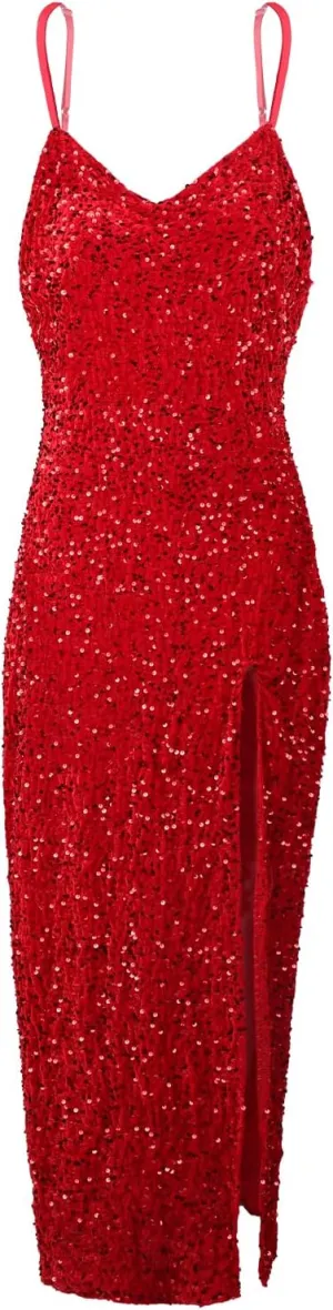 Women Cocktail Long Sequin Formal Evening Gowns Adjustable Spaghetti Strap Prom Dresses Sparkle Mermaid Night Outfits