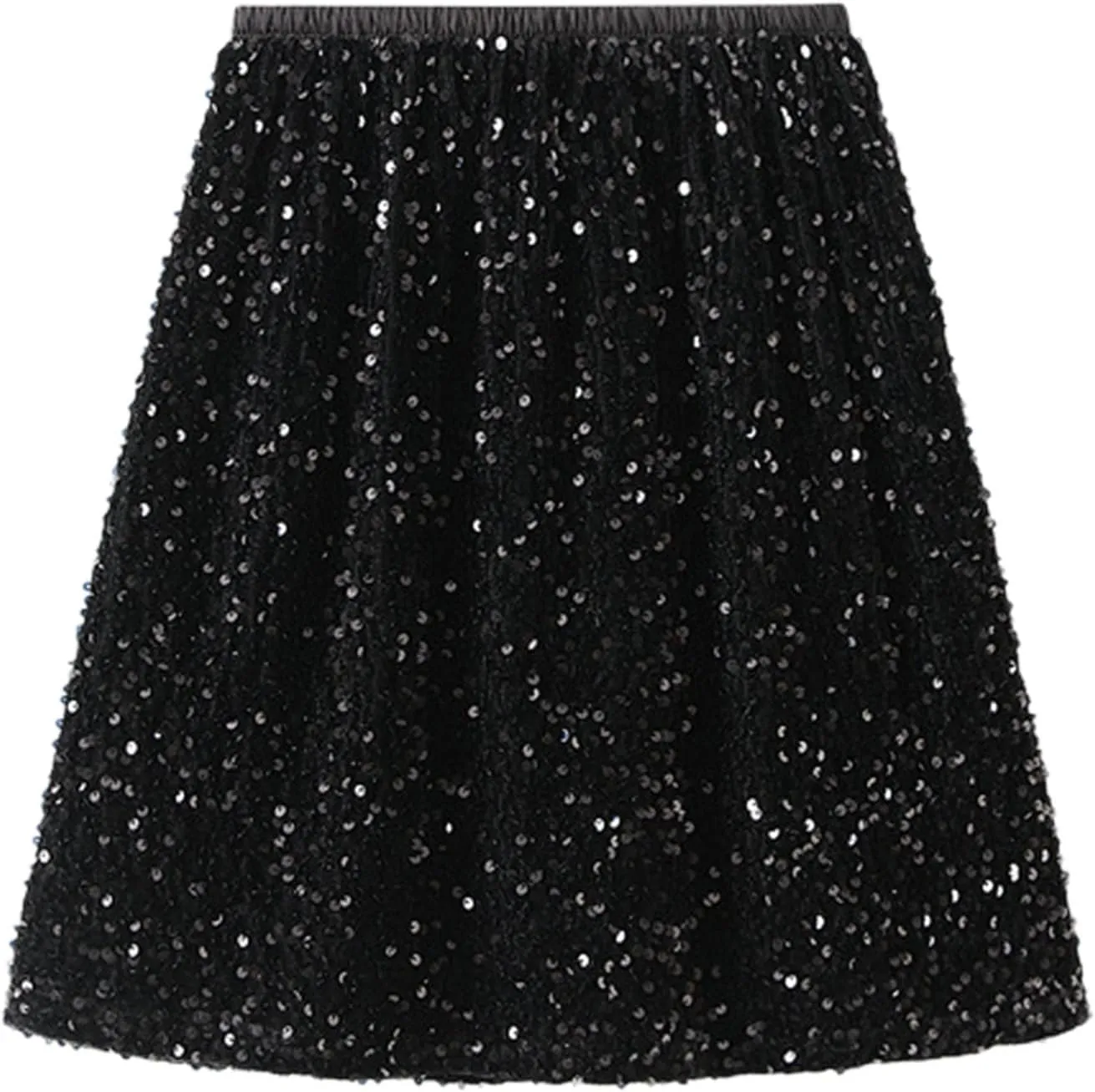 Women Dance Party A Line High Waisted Paillette Skirt Holiday Party Costume Half Skirts Sequin Skirt Knee Length