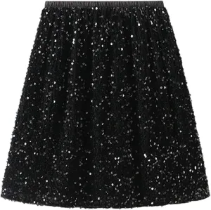 Women Dance Party A Line High Waisted Paillette Skirt Holiday Party Costume Half Skirts Sequin Skirt Knee Length