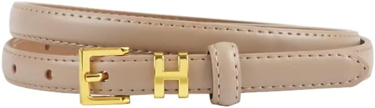 Women Gold Buckle Design Skinny Leather Belt Jeans Belt for Pants in Pin Buckle Belt, Womens Belts for Dress