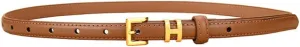 Women Gold Buckle Design Skinny Leather Belt Jeans Belt for Pants in Pin Buckle Belt, Womens Belts for Dress