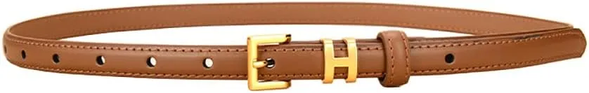 Women Gold Buckle Design Skinny Leather Belt Jeans Belt for Pants in Pin Buckle Belt, Womens Belts for Dress