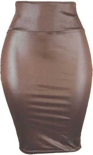 Women High Waist Bodycon Midi Skirts Faux Leather Knee Length Pencil Skirt Ladies Below Knee Office Skirts
