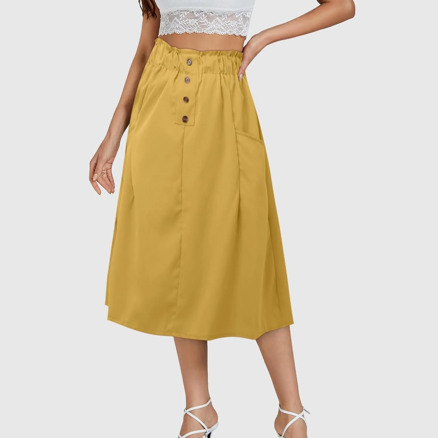 Women Midi Skirt Women's Button Down Denim Skirt High Waisted Casual Loose Jean Midi Skirts with Pockets