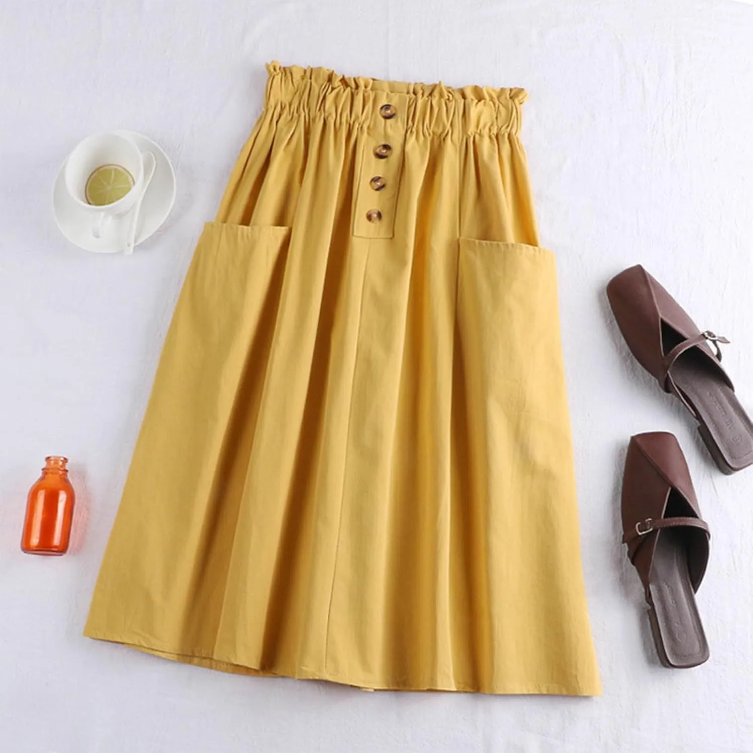 Women Midi Skirt Women's Button Down Denim Skirt High Waisted Casual Loose Jean Midi Skirts with Pockets
