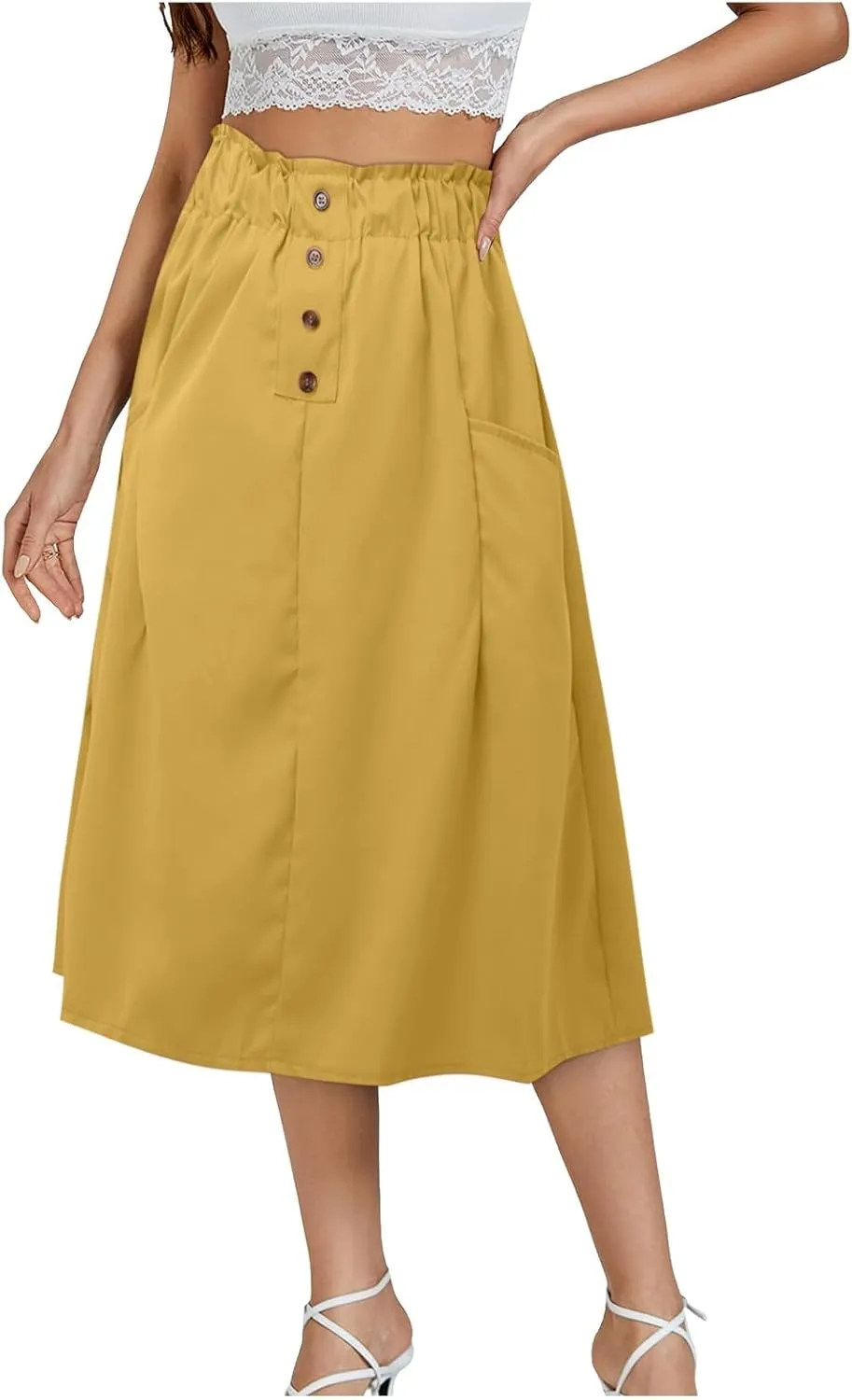Women Midi Skirt Women's Button Down Denim Skirt High Waisted Casual Loose Jean Midi Skirts with Pockets