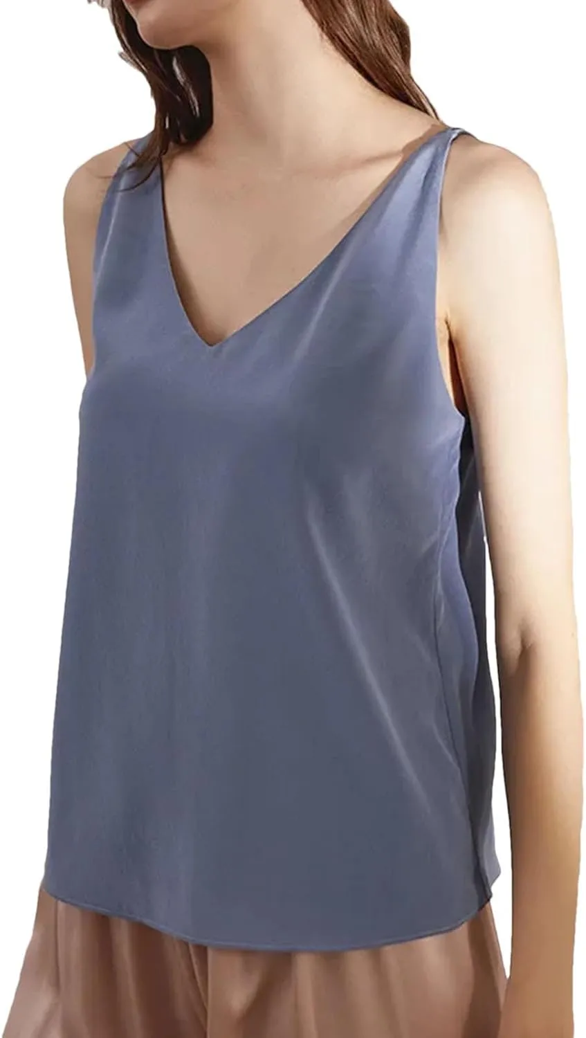 Women Silk Camisoles Sleeveless Solid Color V Neck Blouses Summer Soft Casual Vests