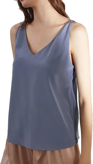 Women Silk Camisoles Sleeveless Solid Color V Neck Blouses Summer Soft Casual Vests