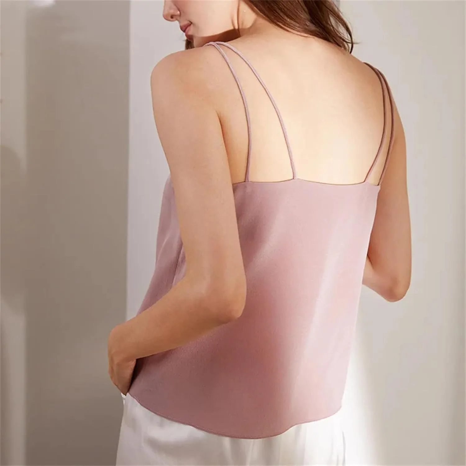 Women Silk Camisoles Sleeveless Solid Color V Neck Blouses Summer Soft Casual Vests