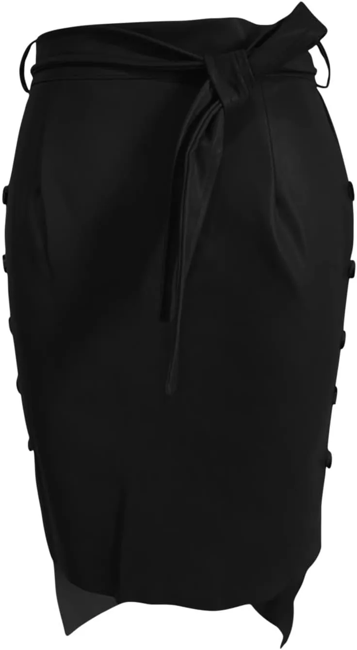 Women Split Work Midi Skirts Elastic High Waisted Bodycon Pencil Skirt Elegant Slim Fit Business Dress