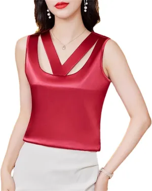 Women Summer Camisole Hollow Out Tank Top Sleeveless Satin Vest