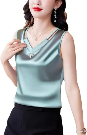 Women Tank Top Spring Summer Hollow Out Camisole V Neck Casual Sleeveless Vest