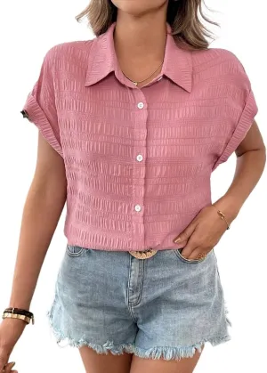 Women's Blouses Shirts Casual Plain Textured Open Front Regular Camisole Top Trendy Tshirts Tops