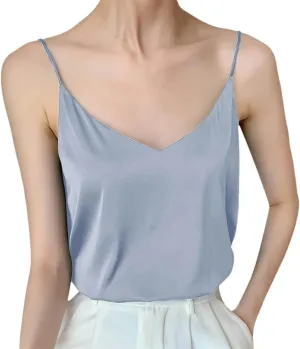 Women's Camisole V Neck Satin Tank Top Sleeveless Sexy Spaghetti Strap Silk Vest