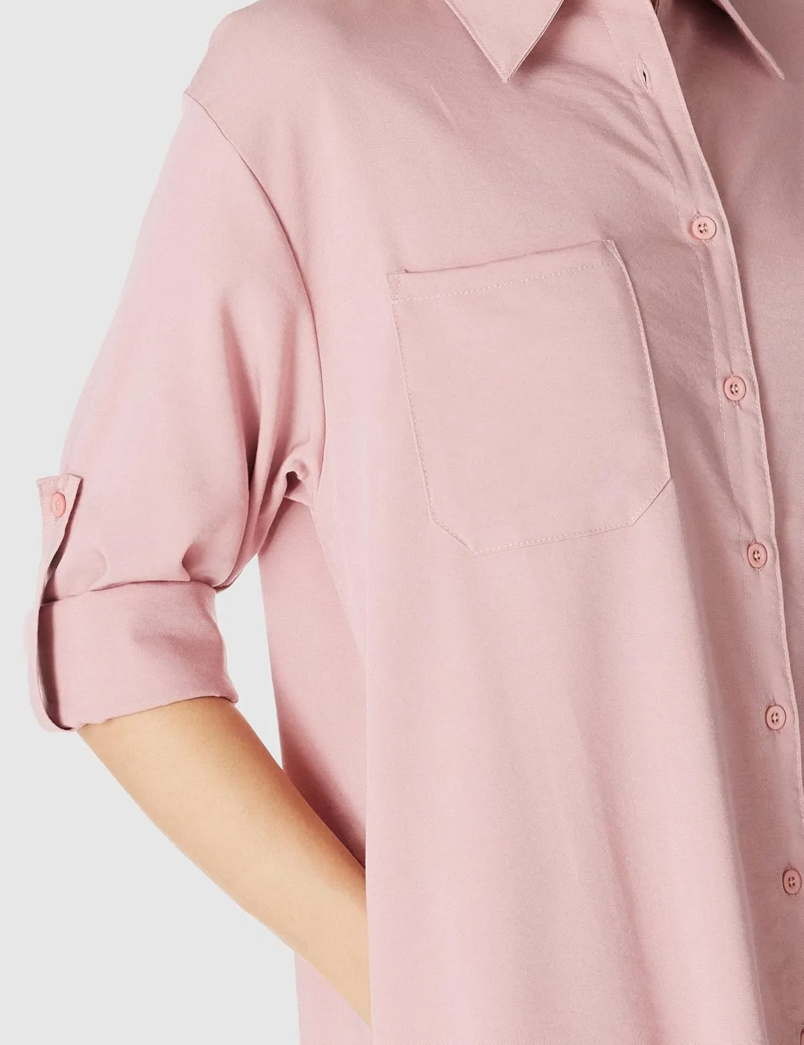 Women's Casual Cuffed Long Sleeve Button Down Shirt Dress Plus Size V Neck Tunic Blouses Tops with Pockets