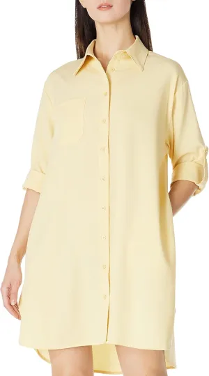 Women's Casual Cuffed Long Sleeve Button Down Shirt Dress Plus Size V Neck Tunic Blouses Tops with Pockets