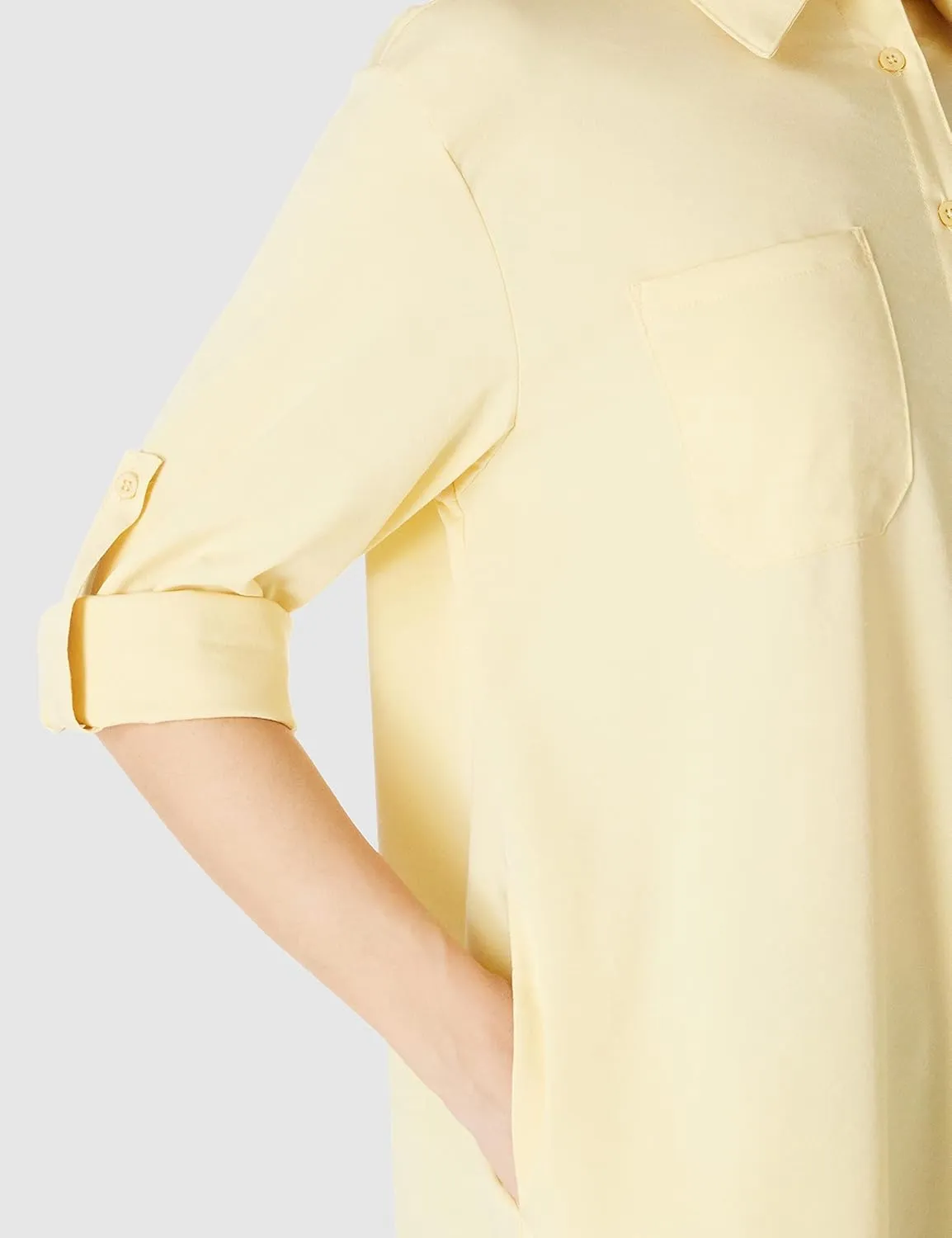 Women's Casual Cuffed Long Sleeve Button Down Shirt Dress Plus Size V Neck Tunic Blouses Tops with Pockets