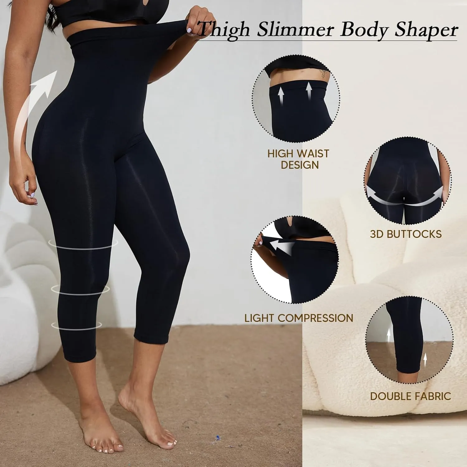 Women's Compression Leggings with Tummy Control and Butt Lifting, High-Waisted Capri Body Shaper