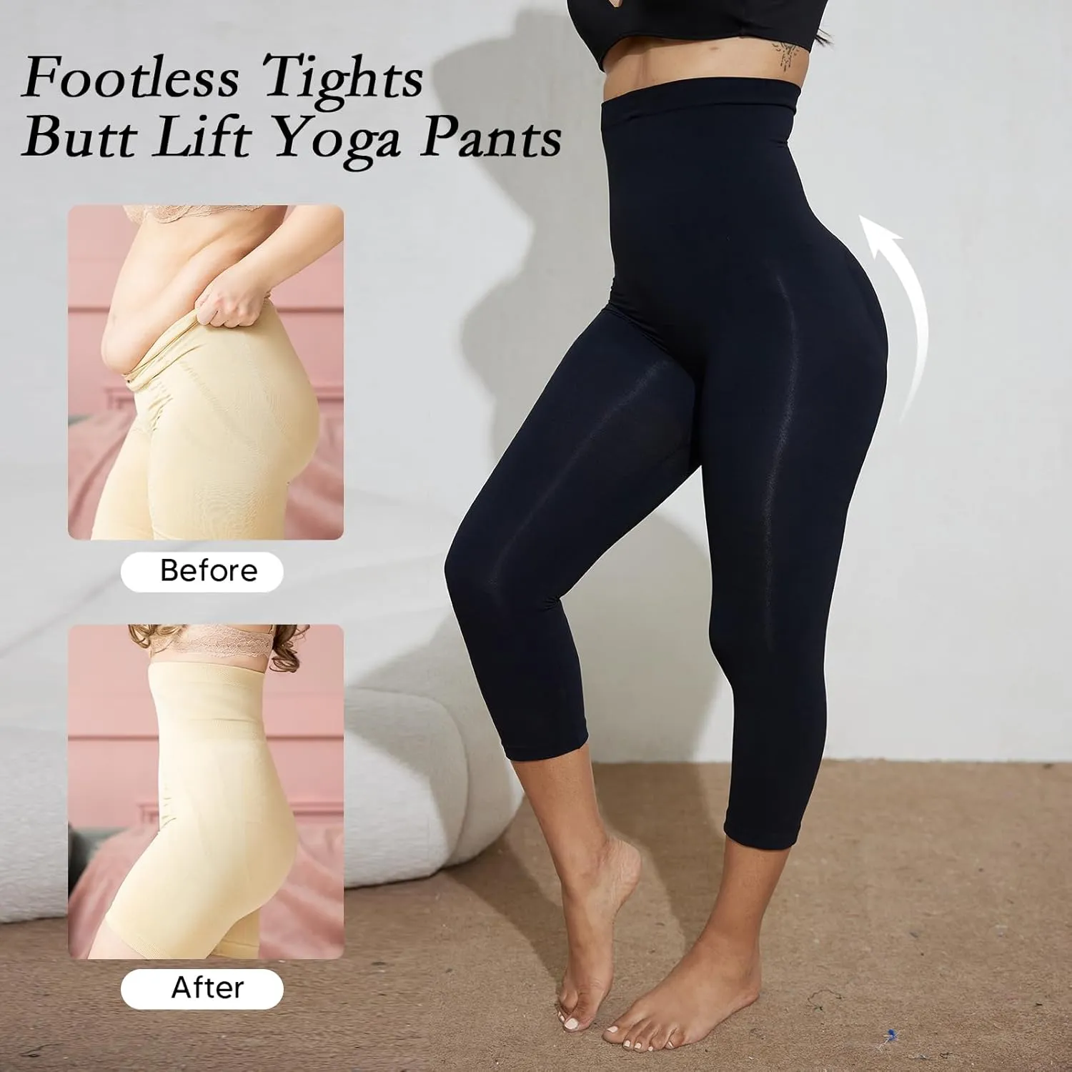 Women's Compression Leggings with Tummy Control and Butt Lifting, High-Waisted Capri Body Shaper