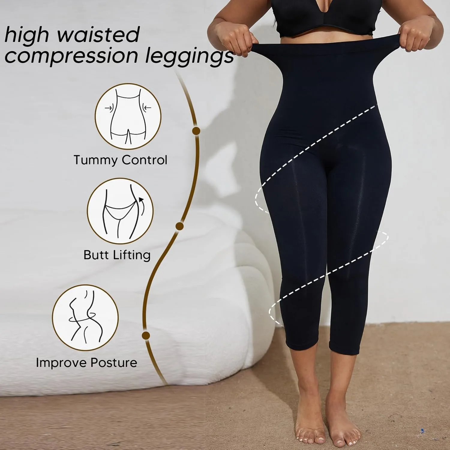 Women's Compression Leggings with Tummy Control and Butt Lifting, High-Waisted Capri Body Shaper
