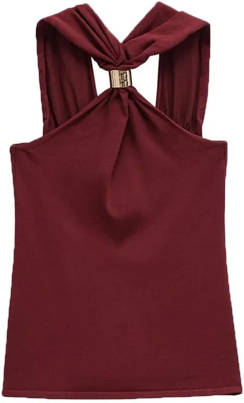 Women's Fashion Knit Halterneck Tank Top Wide Straps Camisole Female Top