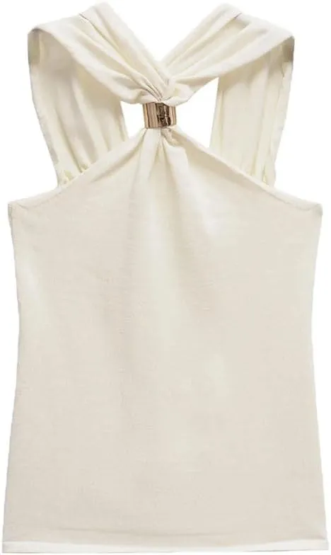 Women's Fashion Knit Halterneck Tank Top Wide Straps Camisole Female Top