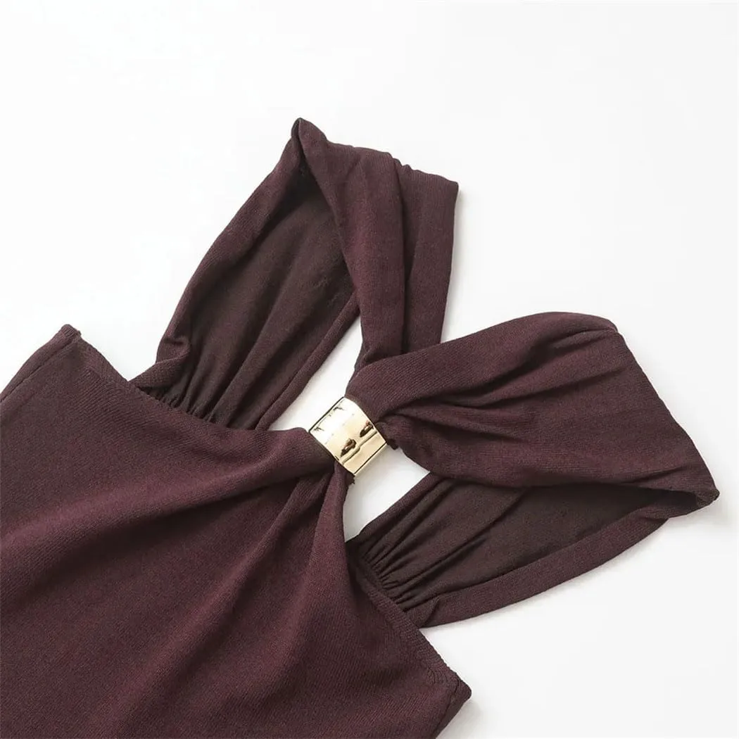 Women's Fashion Knit Halterneck Tank Top Wide Straps Camisole Female Top