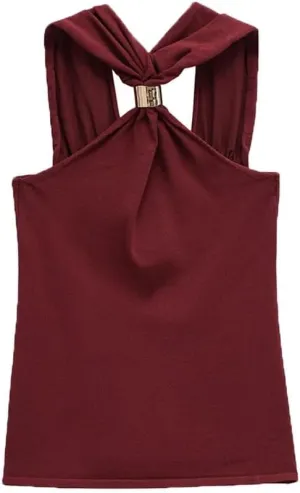 Women's Fashion Knit Halterneck Tank Top Wide Straps Camisole Female Top