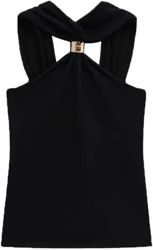 Women's Fashion Knit Halterneck Tank Top Wide Straps Camisole Female Top