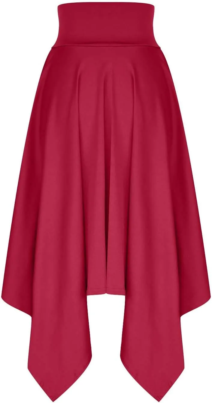 Women's Flowy Handkerchief Hemline Midi Skirt Elegant High Waisted Short Skirts Soft Fit Irregular Hem Summer Skirt