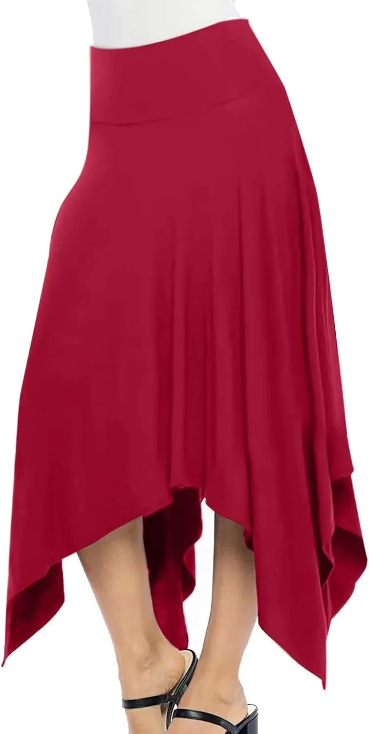 Women's Flowy Handkerchief Hemline Midi Skirt Elegant High Waisted Short Skirts Soft Fit Irregular Hem Summer Skirt