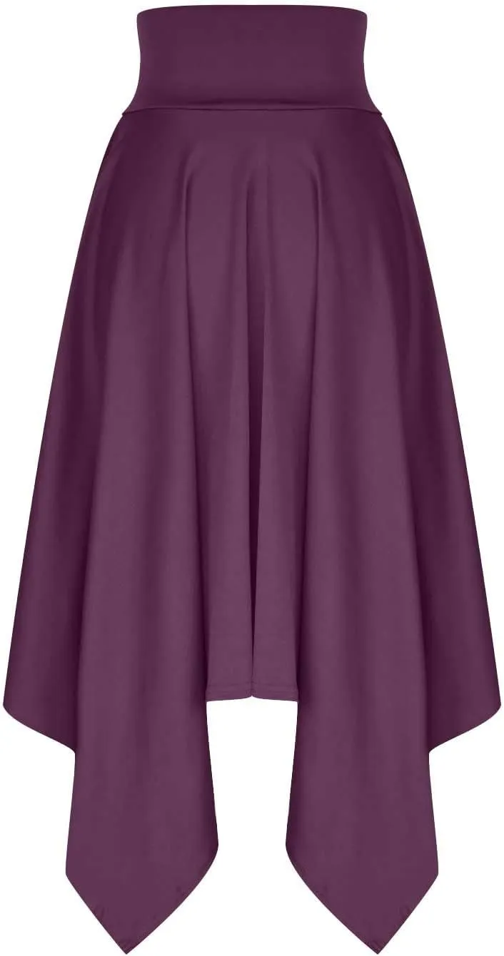 Women's Flowy Handkerchief Hemline Midi Skirt Elegant High Waisted Short Skirts Soft Fit Irregular Hem Summer Skirt