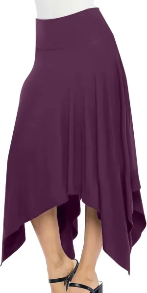 Women's Flowy Handkerchief Hemline Midi Skirt Elegant High Waisted Short Skirts Soft Fit Irregular Hem Summer Skirt