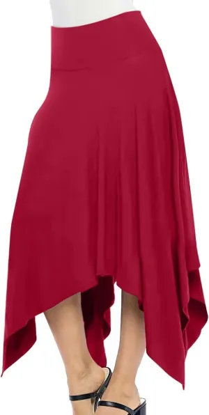 Women's Flowy Handkerchief Hemline Midi Skirt Elegant High Waisted Short Skirts Soft Fit Irregular Hem Summer Skirt
