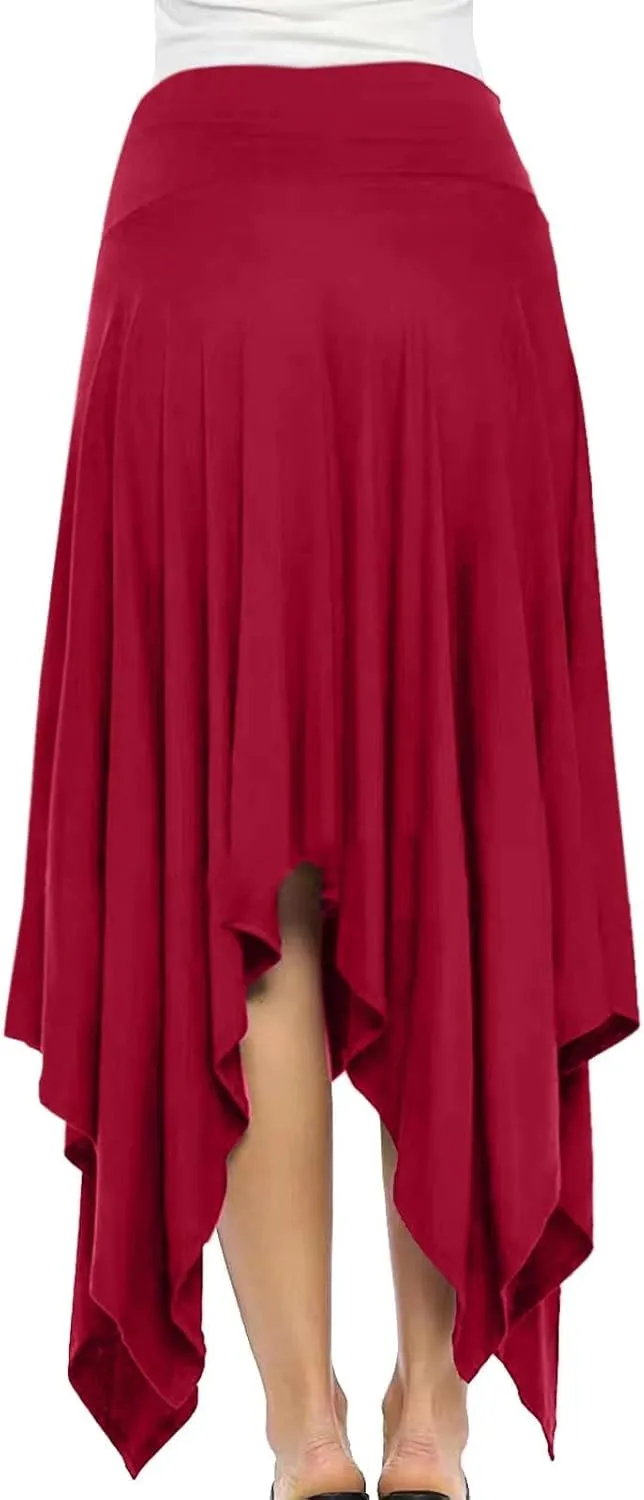 Women's Flowy Handkerchief Hemline Midi Skirt Elegant High Waisted Short Skirts Soft Fit Irregular Hem Summer Skirt