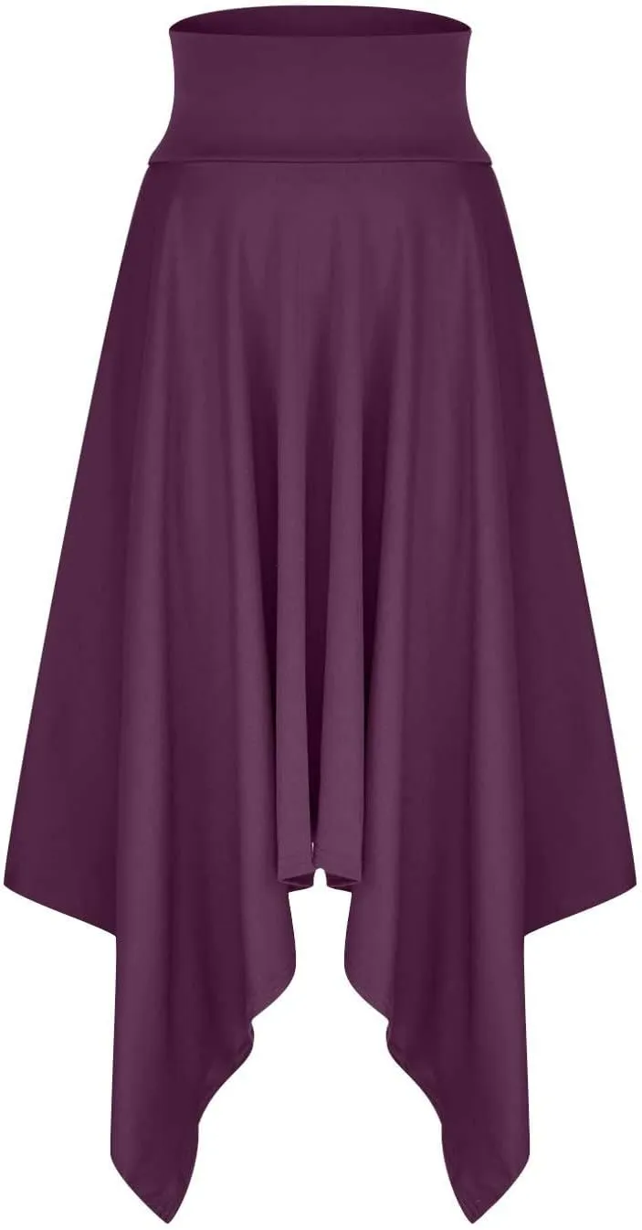 Women's Flowy Handkerchief Hemline Midi Skirt Elegant High Waisted Short Skirts Soft Fit Irregular Hem Summer Skirt