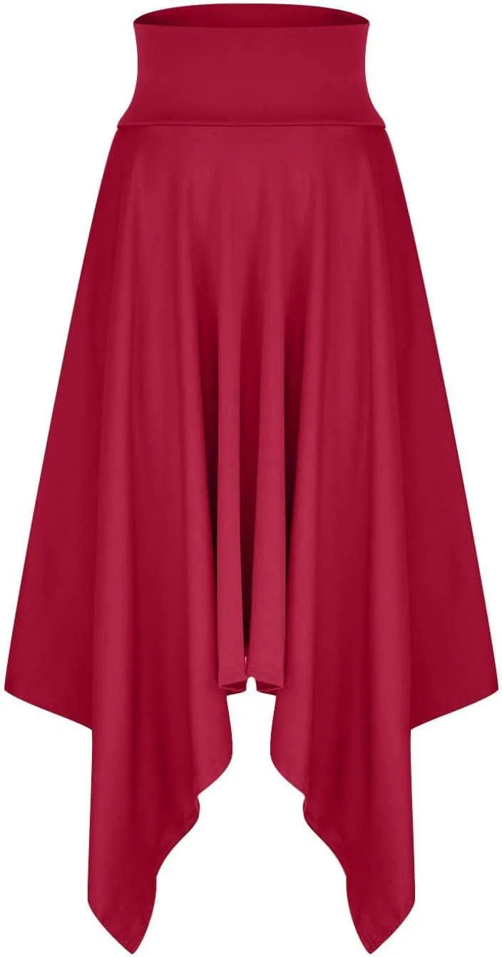 Women's Flowy Handkerchief Hemline Midi Skirt Elegant High Waisted Short Skirts Soft Fit Irregular Hem Summer Skirt