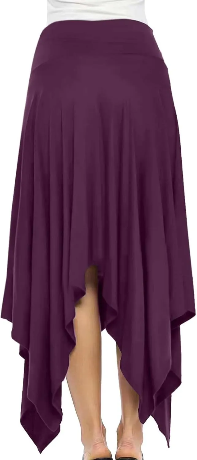 Women's Flowy Handkerchief Hemline Midi Skirt Elegant High Waisted Short Skirts Soft Fit Irregular Hem Summer Skirt
