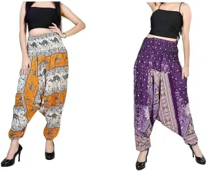 Women's Harem Pants, Cotton Rayon Blend, Bohemian Print, Pack of 2, Multicolor