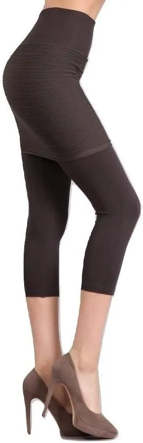 Women's High Waistband Seamless Legging with Ribbed Skirt. One Size