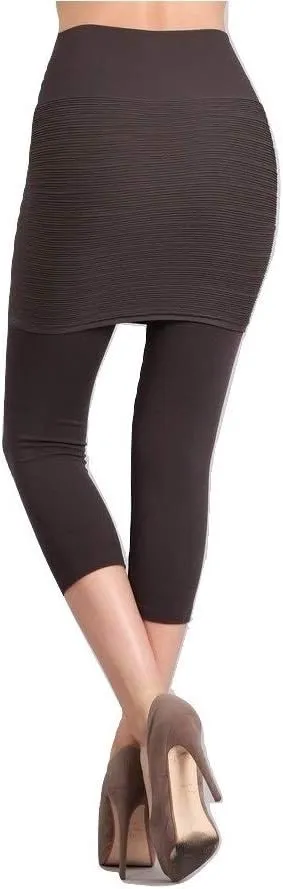 Women's High Waistband Seamless Legging with Ribbed Skirt. One Size