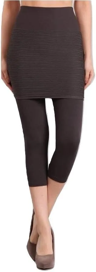 Women's High Waistband Seamless Legging with Ribbed Skirt. One Size