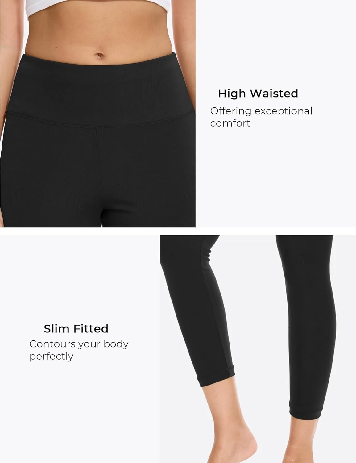 Women's High-Waisted Fitted Leggings - Ultra Soft Stretchy Basic Legging - Viscose Made from Bamboo