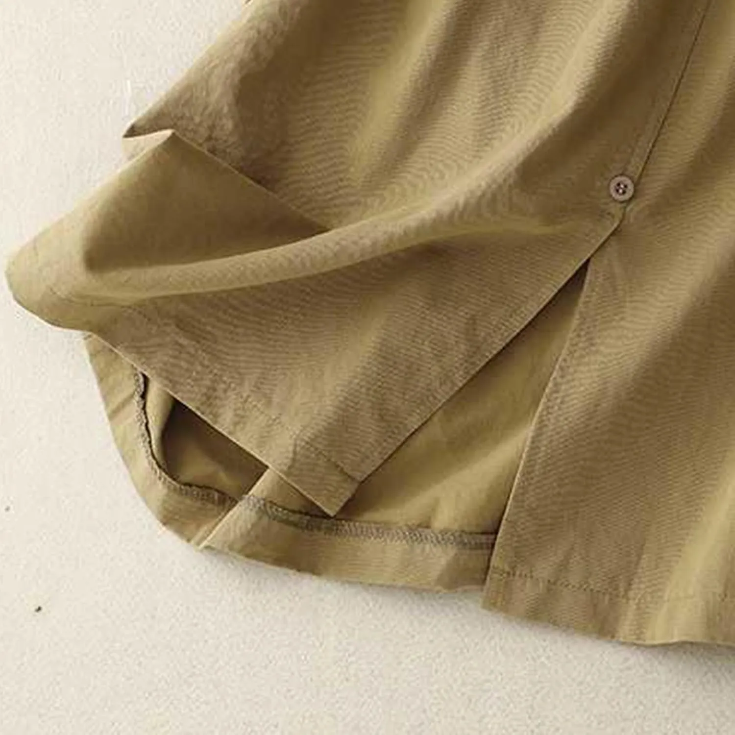 Womens Linen Cotton Midi Skirt Summer Causal Elastic Waist Loose Fit Pleated Split Button Pocket Skirt Trendy Clothes